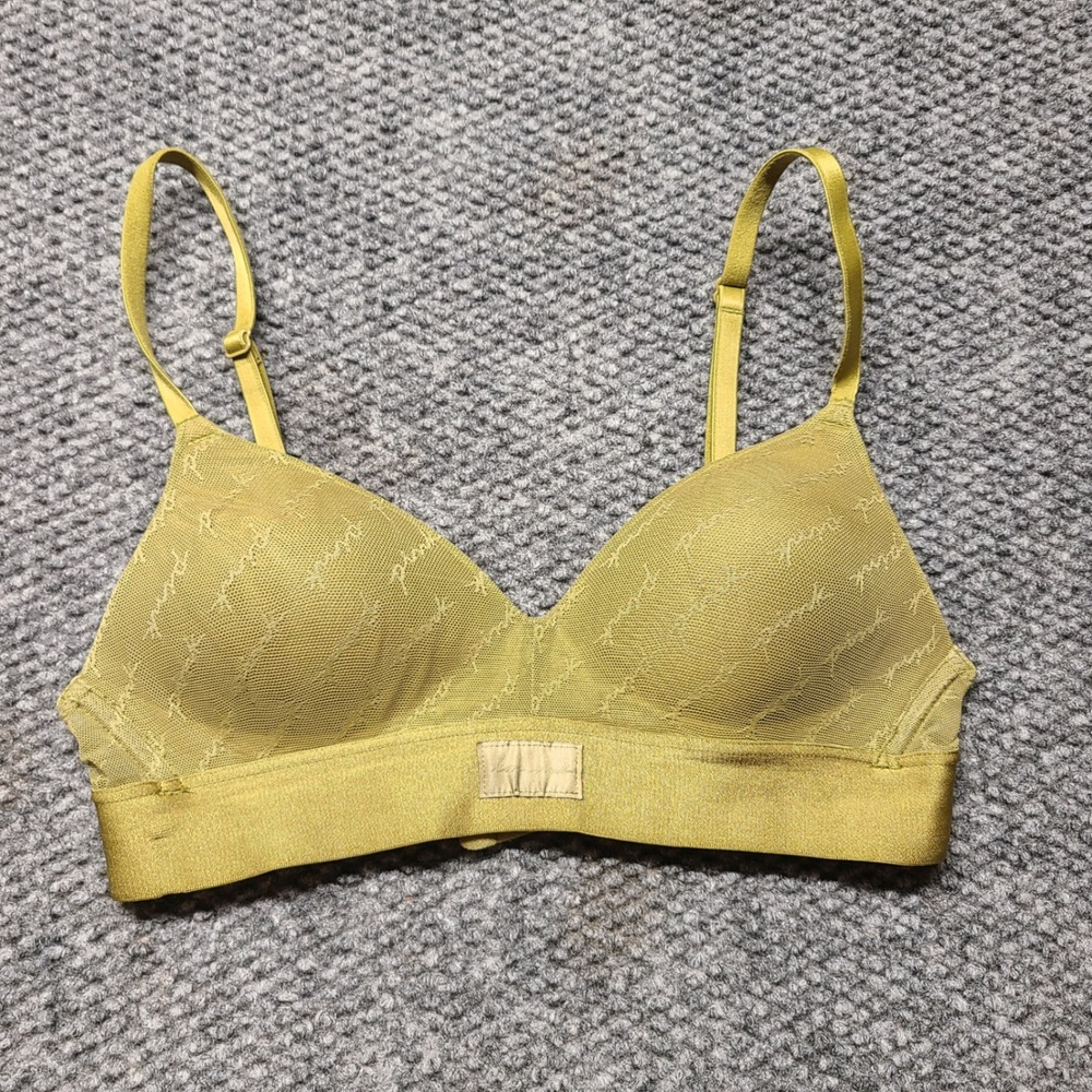 Victoria's Secret PINK Mesh Wireless Bra Olive Green 32A Padded Script Logo